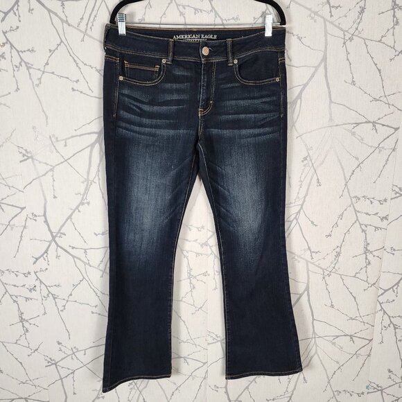 American Eagle Dark Wash Stretch Denim Mid Rise Kick Boot Jeans - Picture 1 of 9